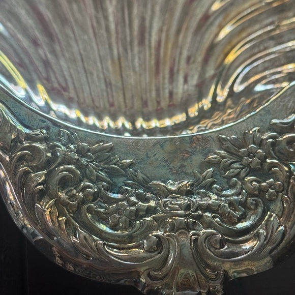 Silver Sea Shell Patina Large Decorative Tray Bowl Dish Vintage Art Decor Home - Picture 8 of 10